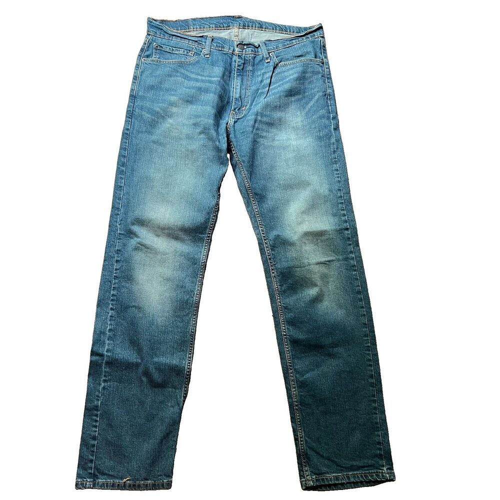 Levi's 505 Medium Wash Regular Fit Straight Leg Denim Blue Jeans Men's 36x34